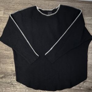 Aaeda Black With White Trim Sweater Size M Soft Capsule Wardrobe